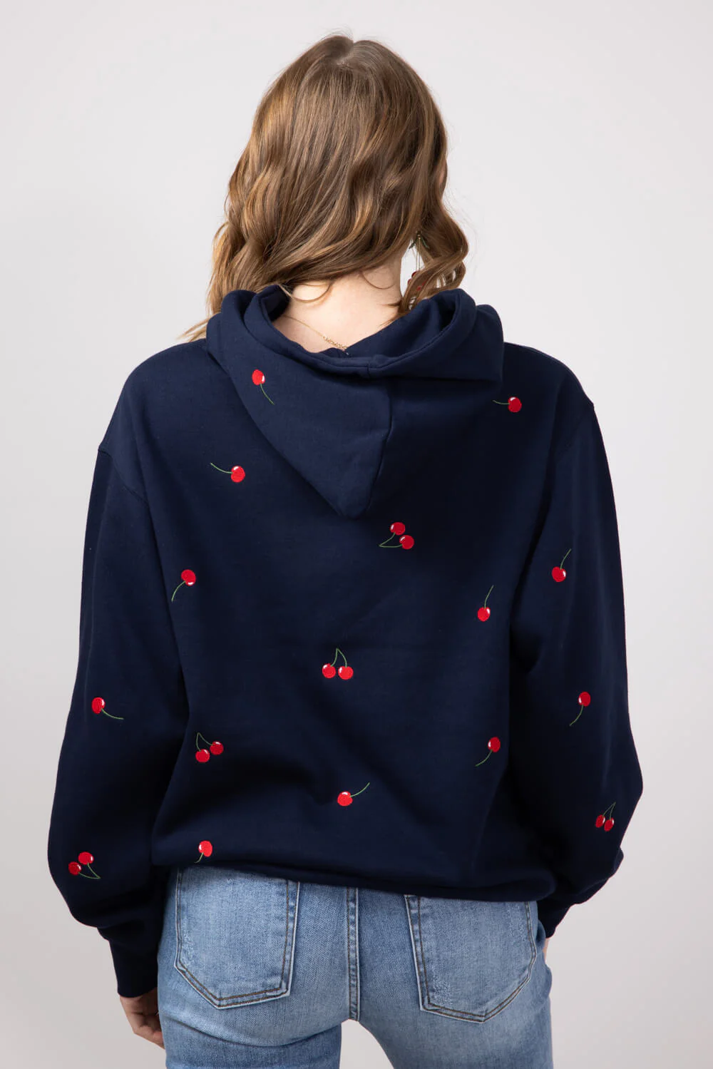1897 Active Embroidered All Over Print Cherry Hoodie for Women in Navy | JT031-DEEPNAVY - Image 3
