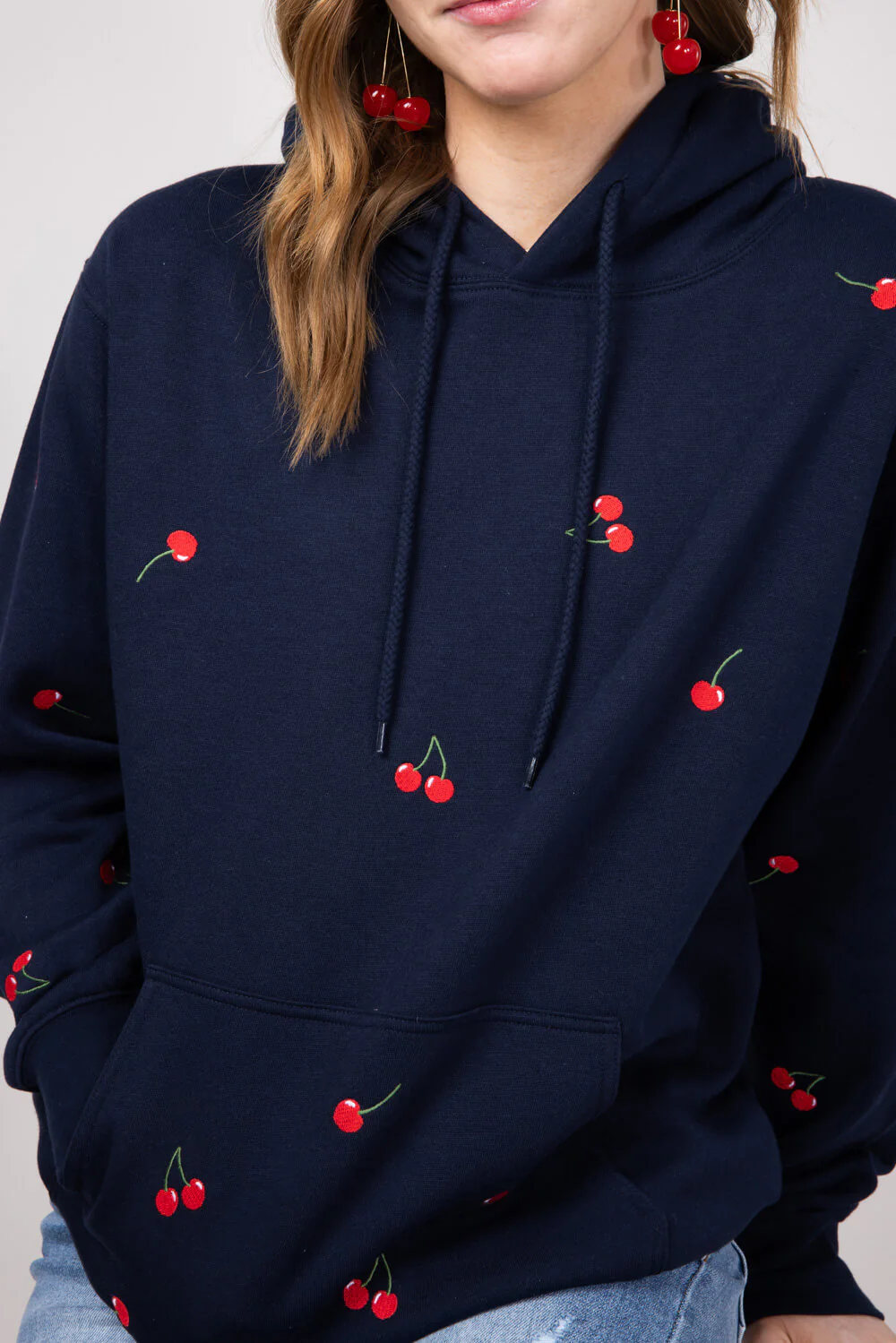 1897 Active Embroidered All Over Print Cherry Hoodie for Women in Navy | JT031-DEEPNAVY - Image 4