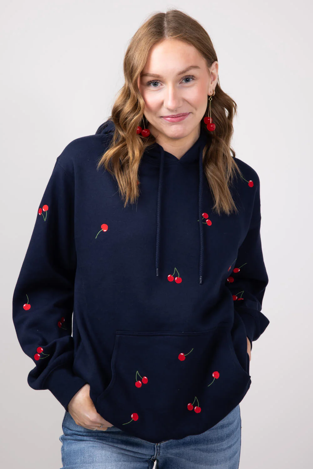 1897 Active Embroidered All Over Print Cherry Hoodie for Women in Navy | JT031-DEEPNAVY - Image 5