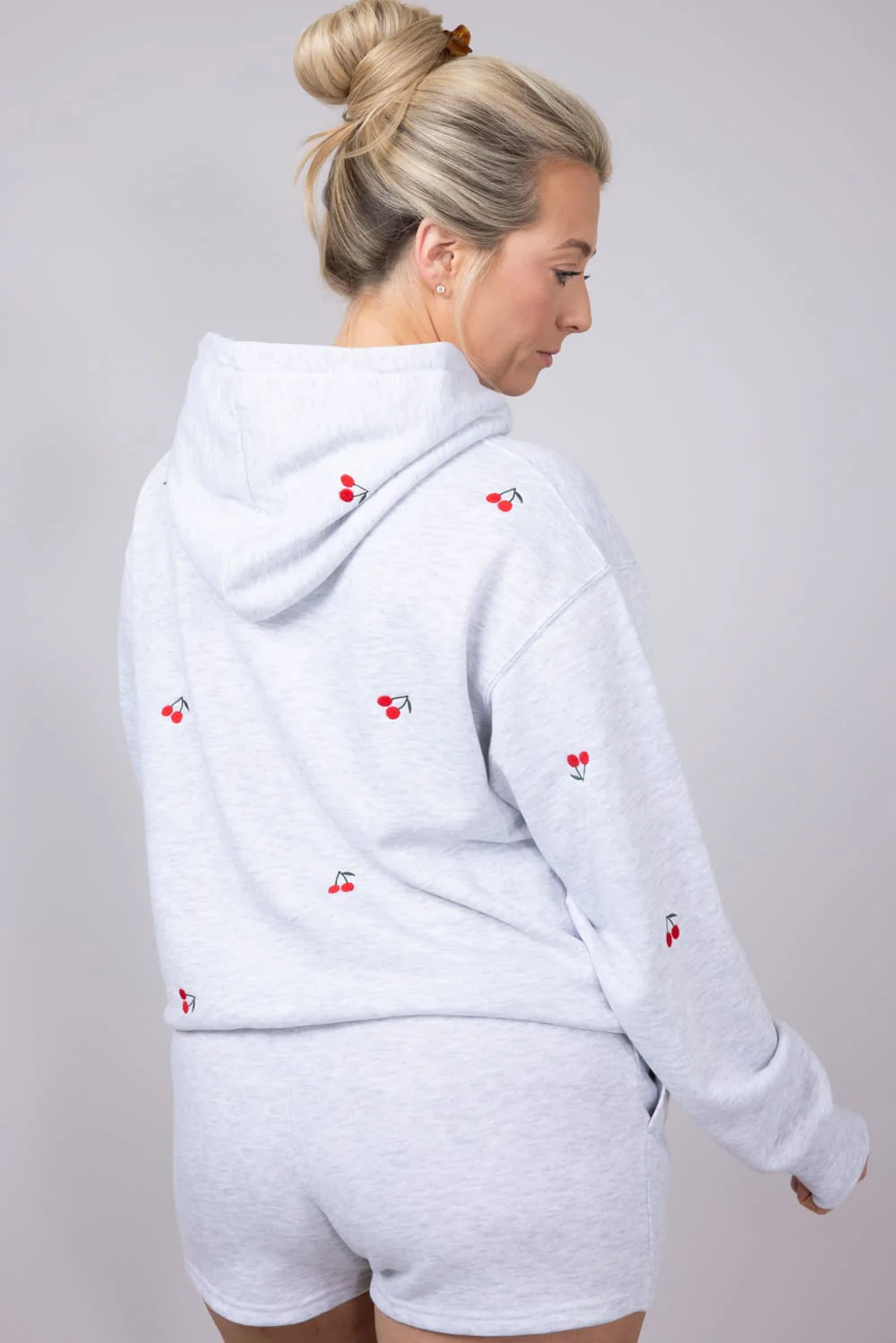 1897 Active Embroidered All Over Print Cherry Hoodie for Women in Grey | JU1933-ICEGREY - Image 2