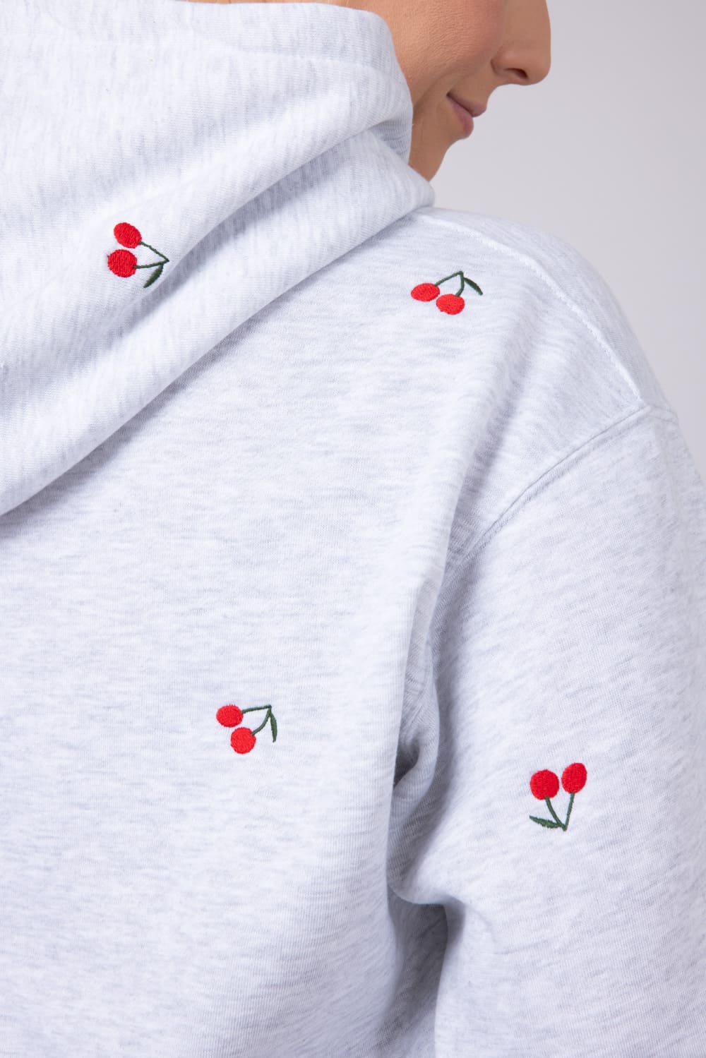 1897 Active Embroidered All Over Print Cherry Hoodie for Women in Grey | JU1933-ICEGREY - Image 3