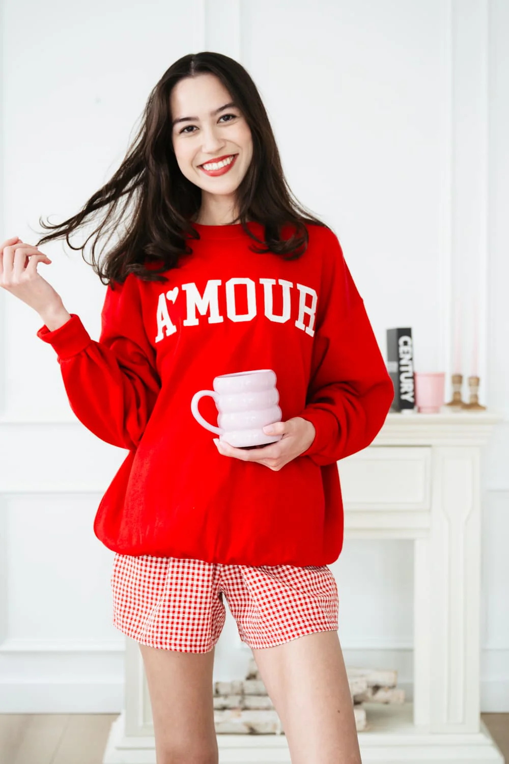 1897 Active Amour Embroidered Fleece Sweatshirt for Women in Red | GT718-RED - Image 2