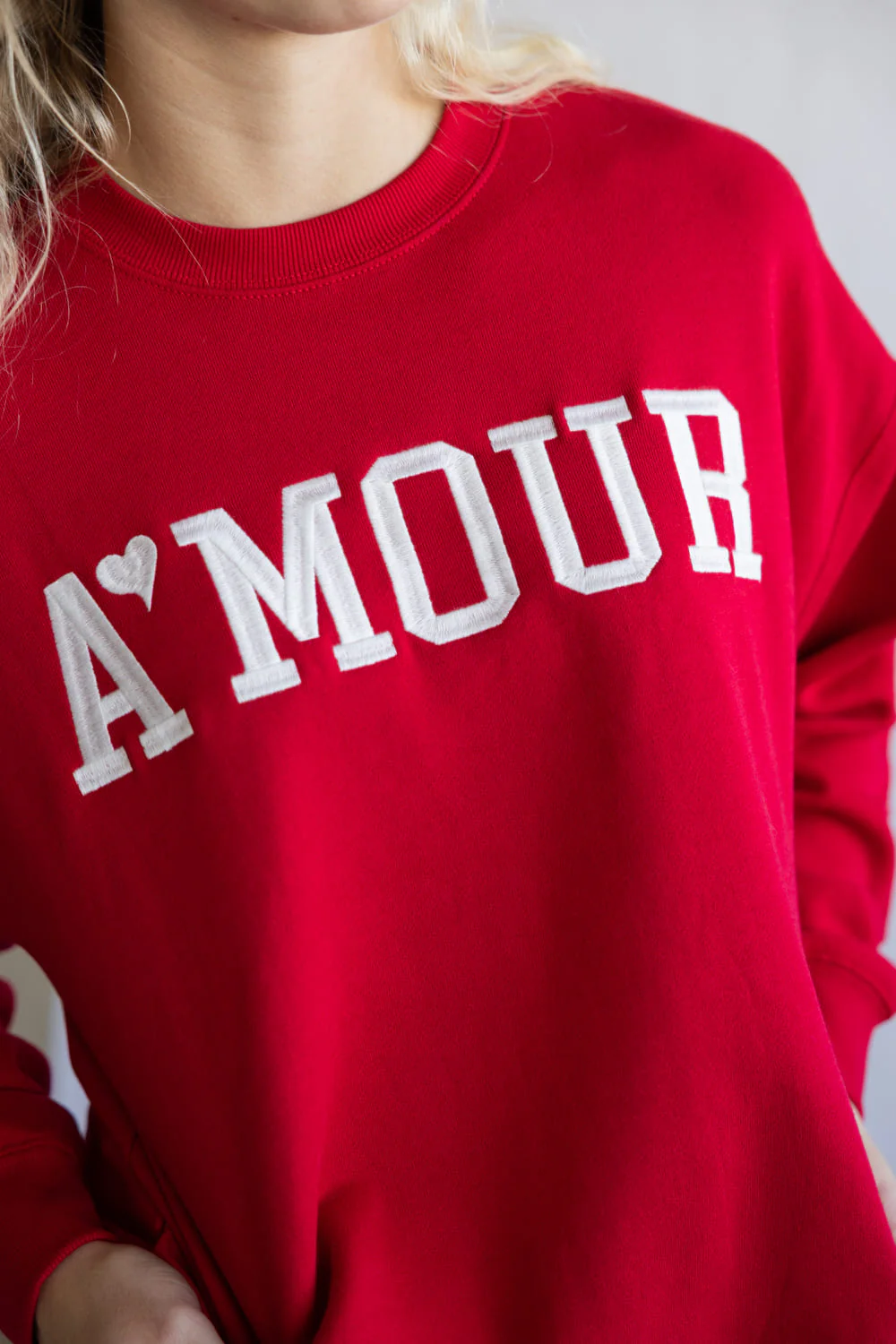 1897 Active Amour Embroidered Fleece Sweatshirt for Women in Red | GT718-RED - Image 3