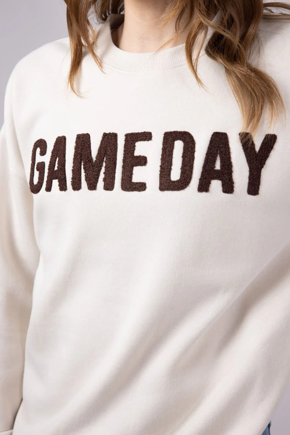 1897 Active Chenille Patch Game Day Sweatshirt for Women in Beige | GT809-BEIGE - Image 4