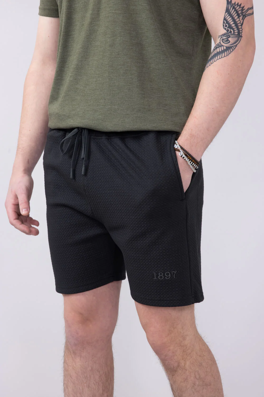 1897 Active Diamond Stretch Shorts for Men in Charcoal | MP923-CHARCOAL - Image 4