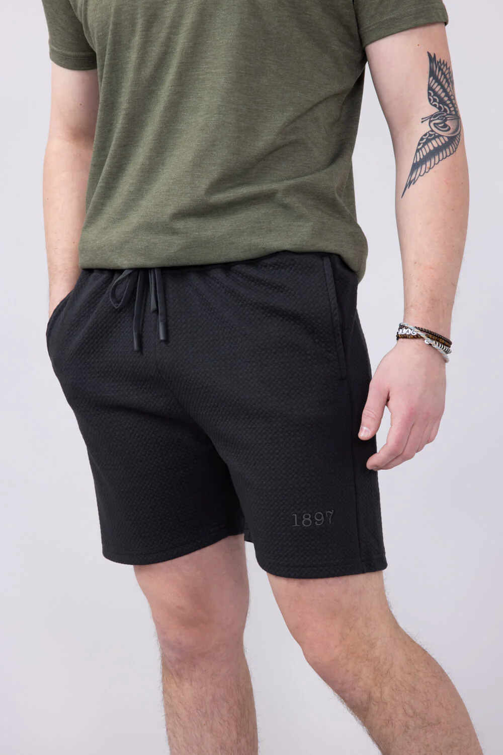 1897 Active Diamond Stretch Shorts for Men in Charcoal | MP923-CHARCOAL - Image 7