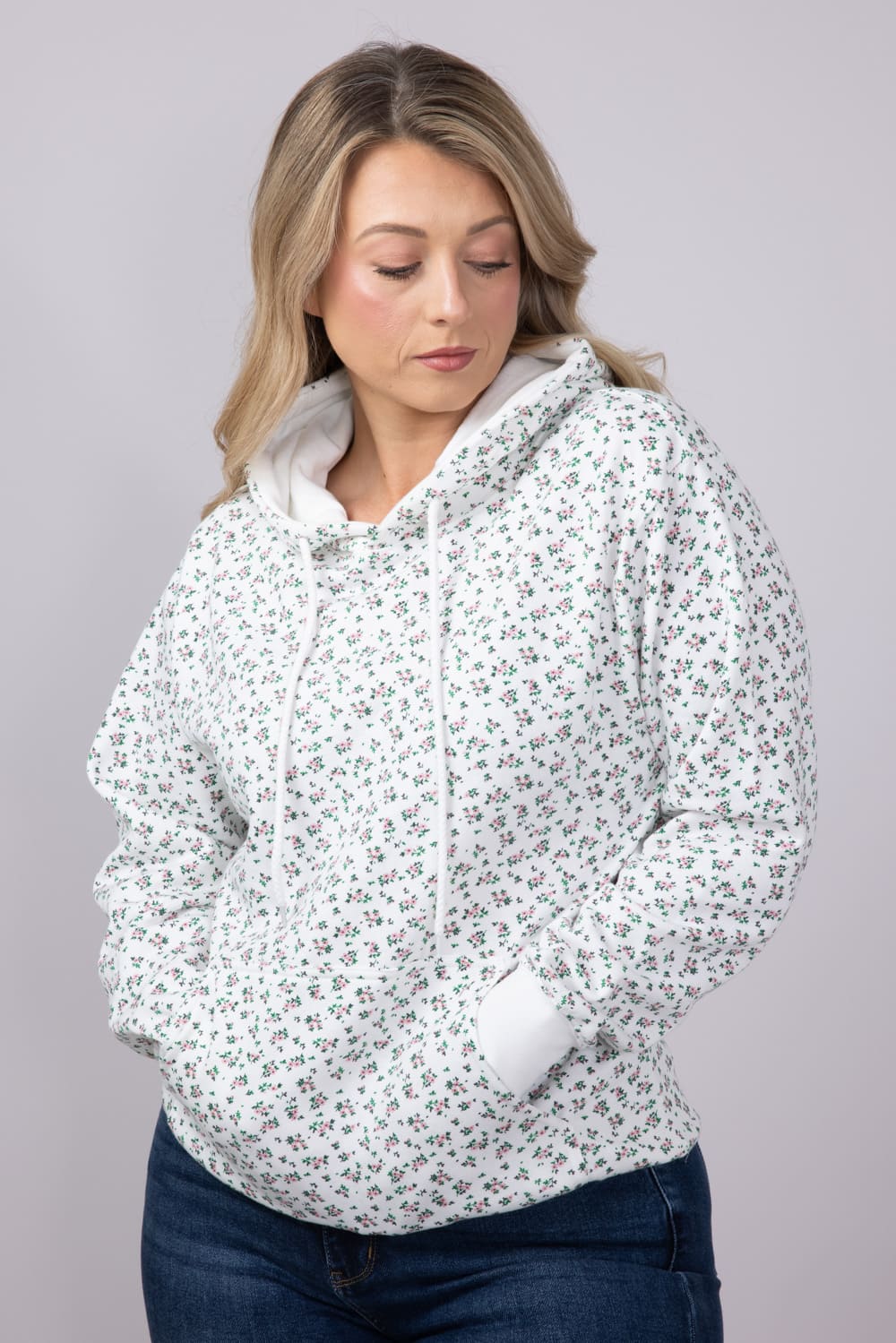 1897 Active Ditsy Floral Hoodie for Women in Ivory | GU739-IVORY - Image 3