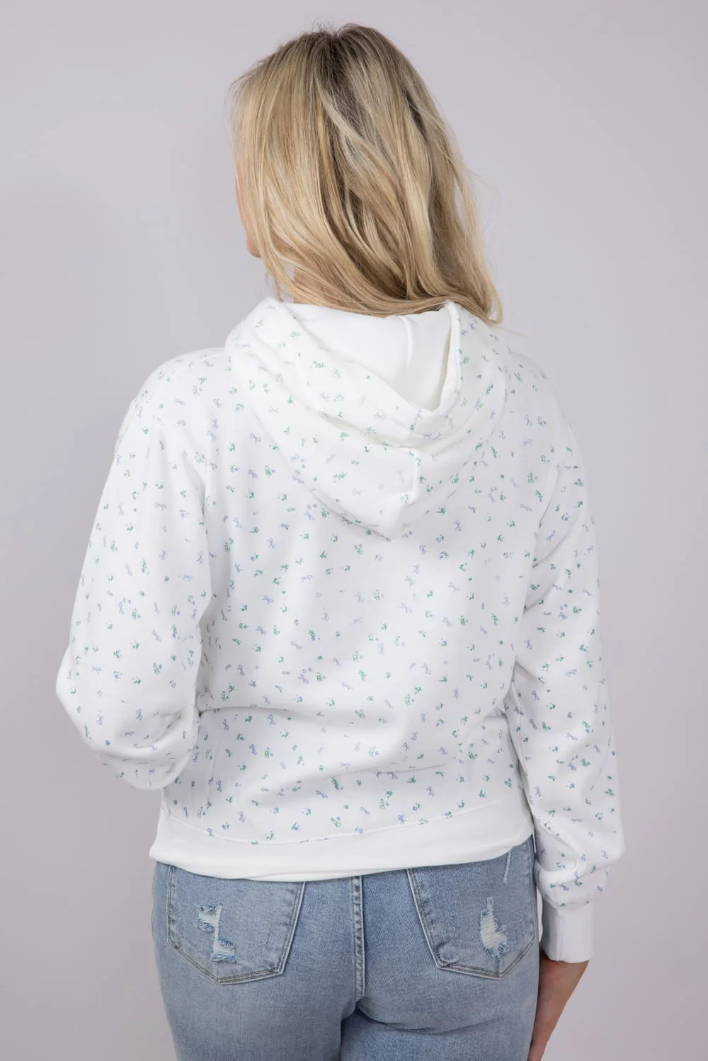 1897 Active All Over Floral & Bows Print Hoodie for Women in Ivory | GU736-IVORY - Image 2