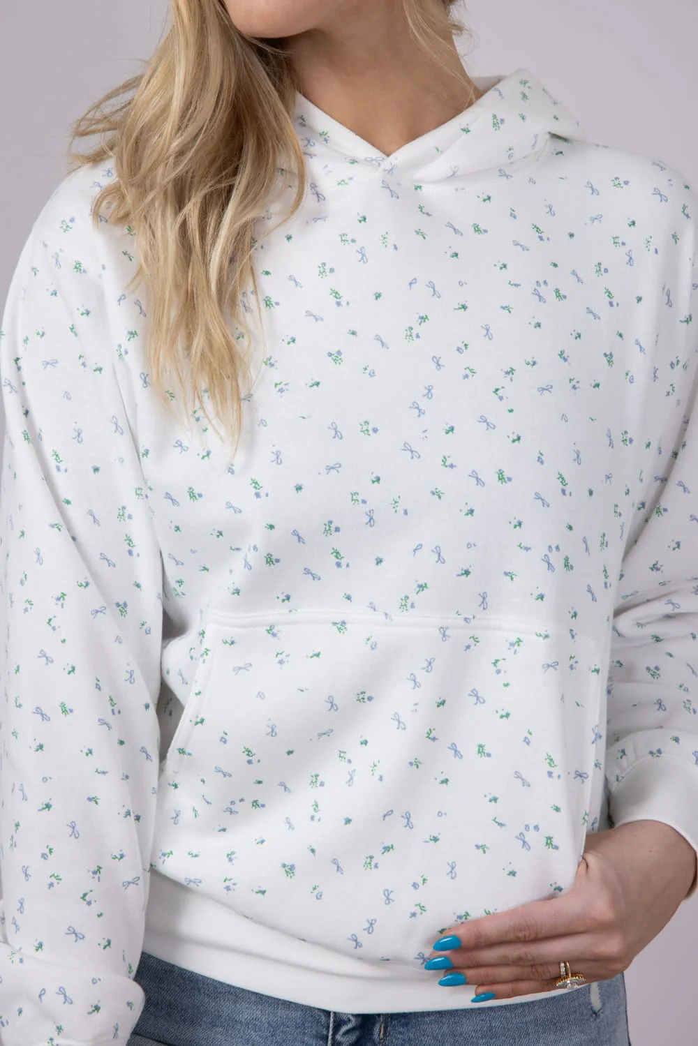 1897 Active All Over Floral & Bows Print Hoodie for Women in Ivory | GU736-IVORY - Image 5