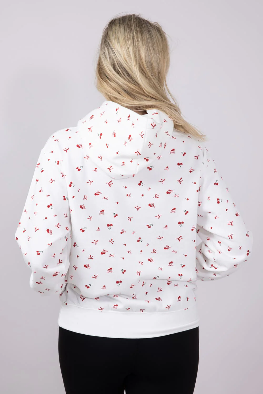 1897 Active All Over Print Cherry & Bows Hoodie for Women in Ivory | GU735-IVORY - Image 2