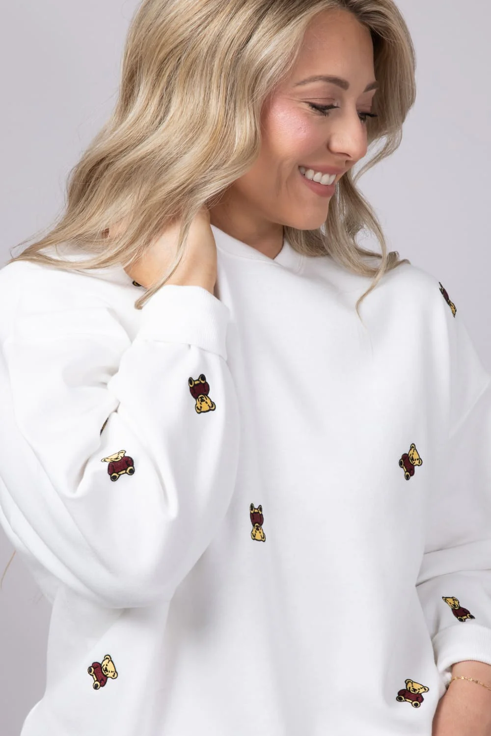 1897 Active Embroidered Bear Fleece Sweatshirt for Women in Ivory | GT716-IVORY - Image 4