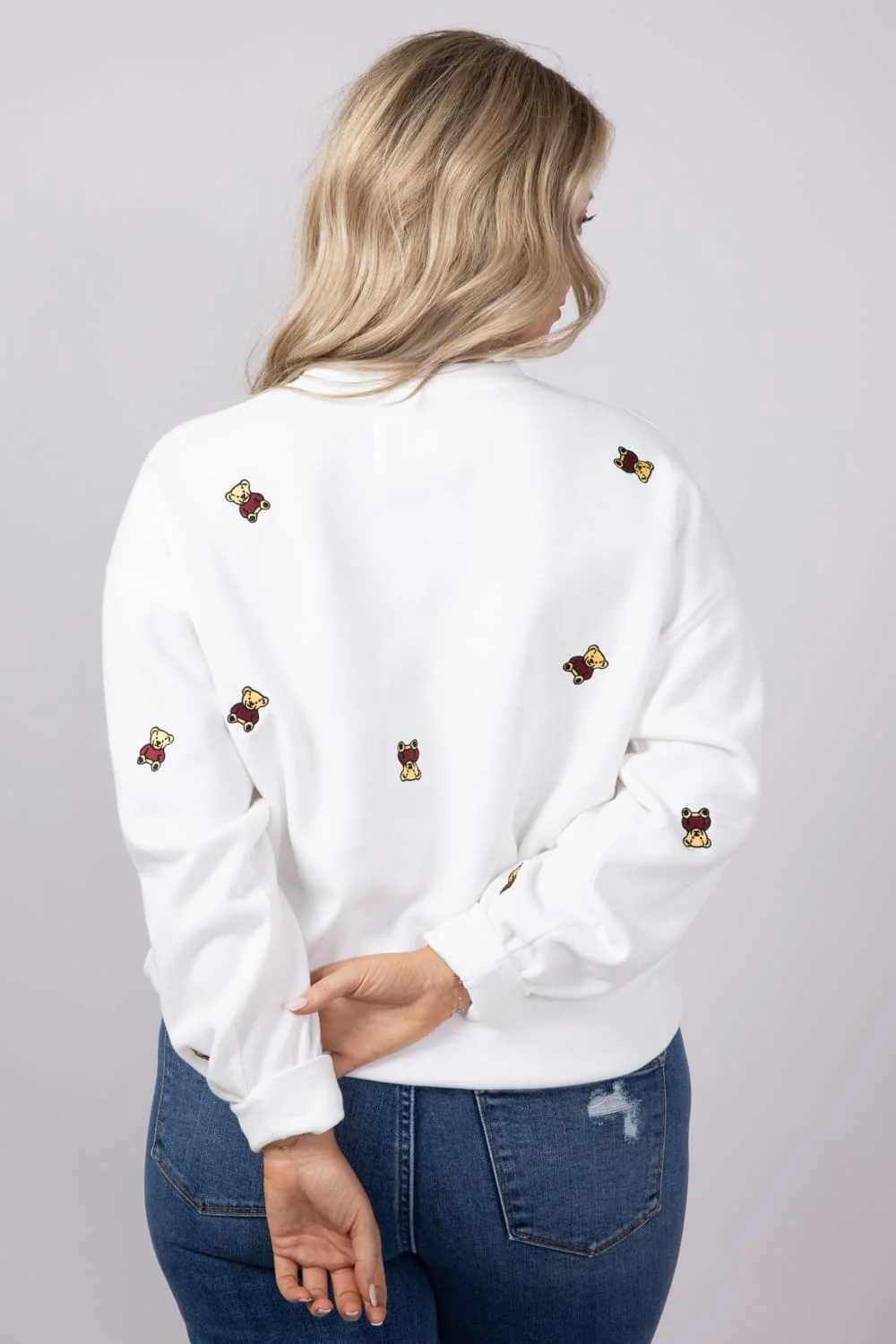 1897 Active Embroidered Bear Fleece Sweatshirt for Women in Ivory | GT716-IVORY - Image 5