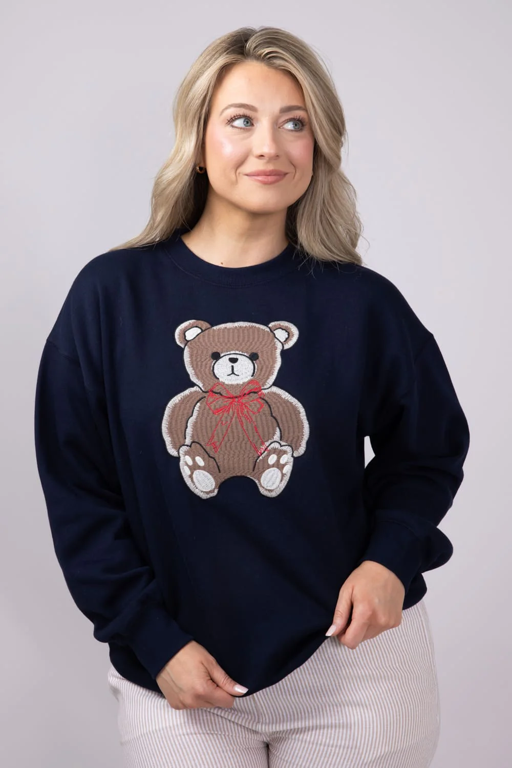 1897 Active Embroidered Big Bear Fleece Sweatshirt for Women in Navy | GT717-DEEPNAVY - Image 2
