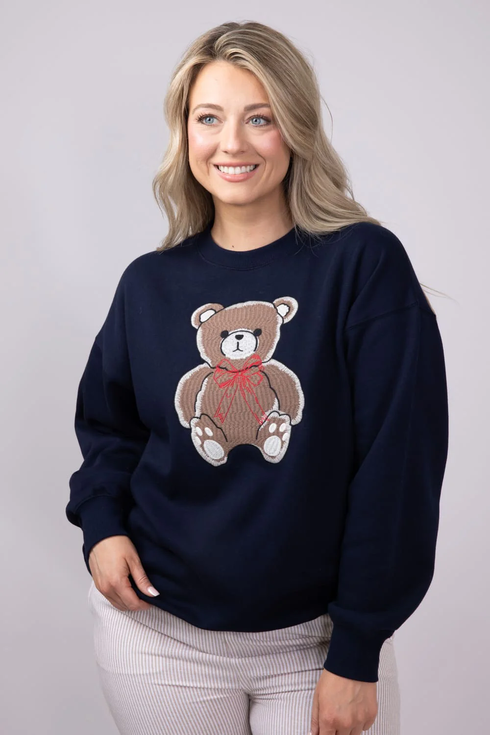 1897 Active Embroidered Big Bear Fleece Sweatshirt for Women in Navy | GT717-DEEPNAVY - Image 4