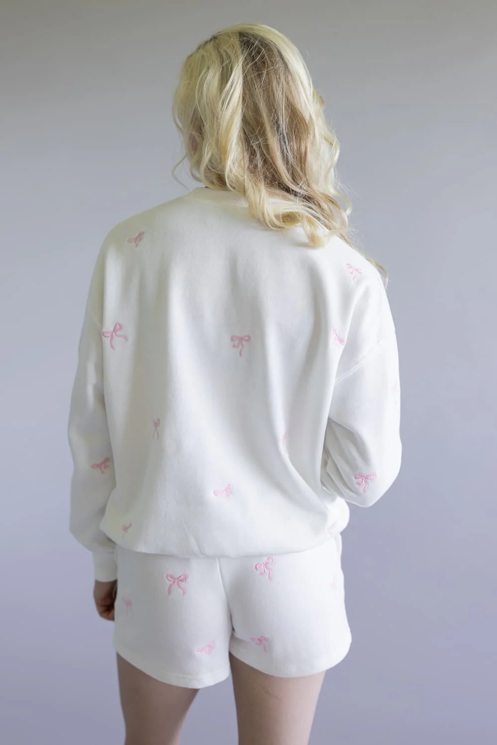 1897 Active Embroidered Bow Fleece Shorts for Women in Ivory | H017-IVORY - Image 4