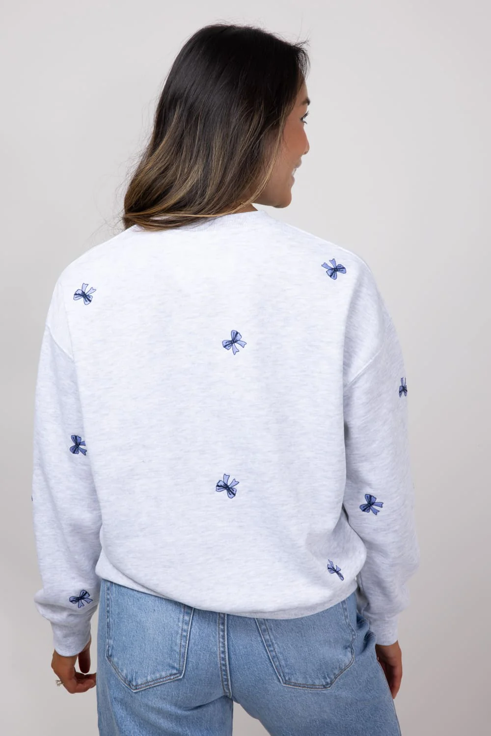 1897 Active Embroidered Bows Fleece Sweatshirt for Women in Ice Grey | T039-ICEGREY - Image 2