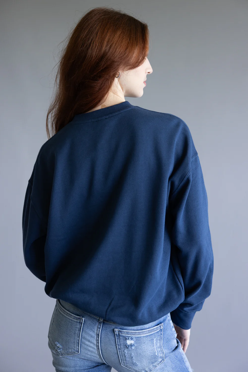 1897 Active Embroidered Center Bow Fleece Sweatshirt for Women in Indigo Blue | T1317-INDIGOBLUE - Image 2