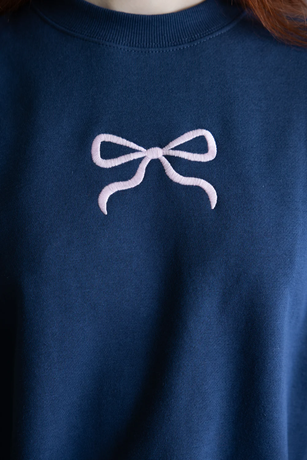 1897 Active Embroidered Center Bow Fleece Sweatshirt for Women in Indigo Blue | T1317-INDIGOBLUE - Image 3