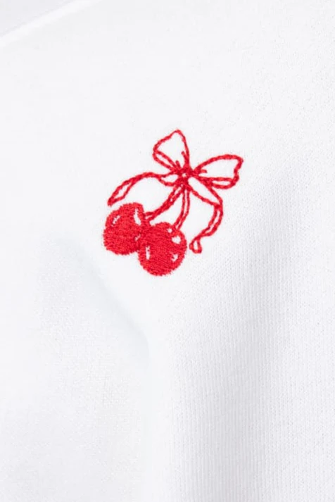 1897 Active Embroidered Cherries And Bows Fleece Sweatshirt for Women in Ivory | GT872-IVORY - Image 3