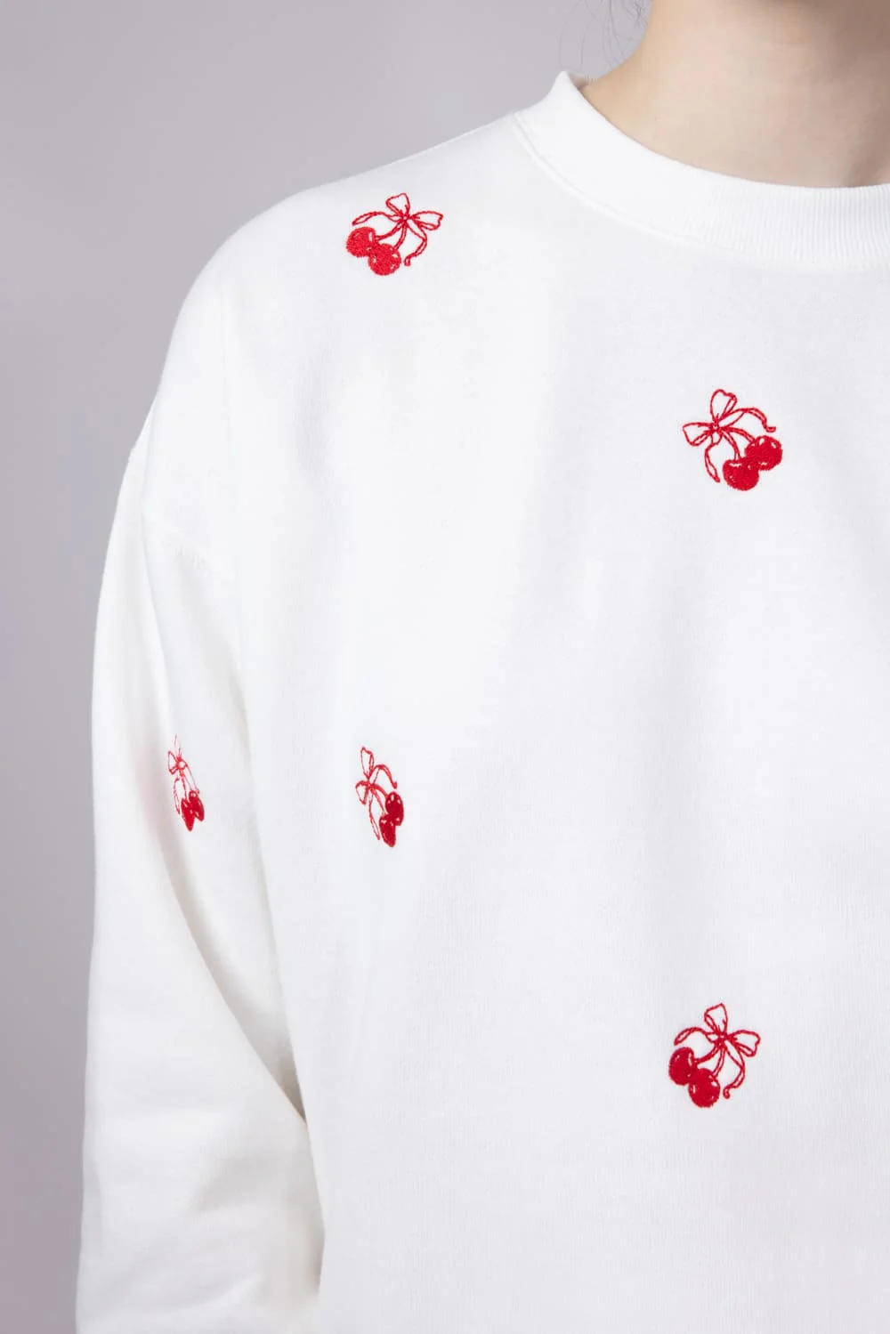1897 Active Embroidered Cherries And Bows Fleece Sweatshirt for Women in Ivory | GT872-IVORY - Image 4