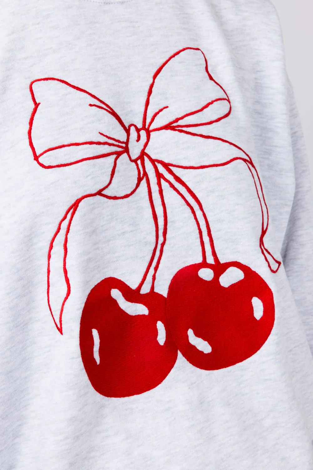 1897 Active Embroidered Cherry And Bow Fleece Sweatshirt for Women in Ice Grey | GT873-ICEGREY - Image 3