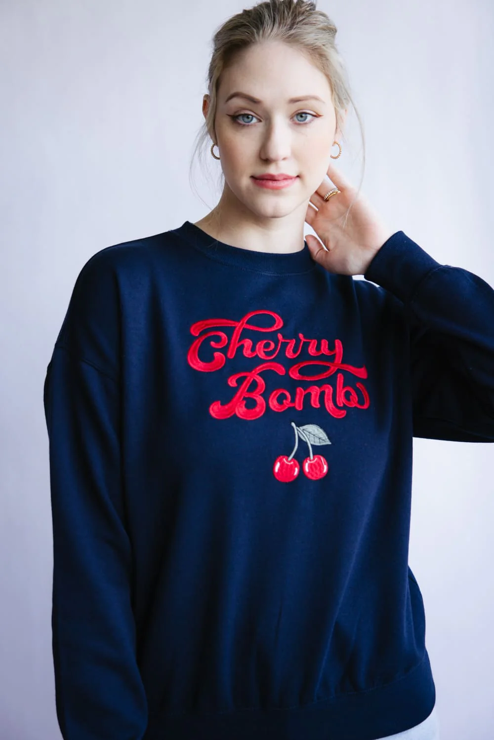1897 Active Embroidered Cherry Bomb Sweatshirt for Women - Image 2