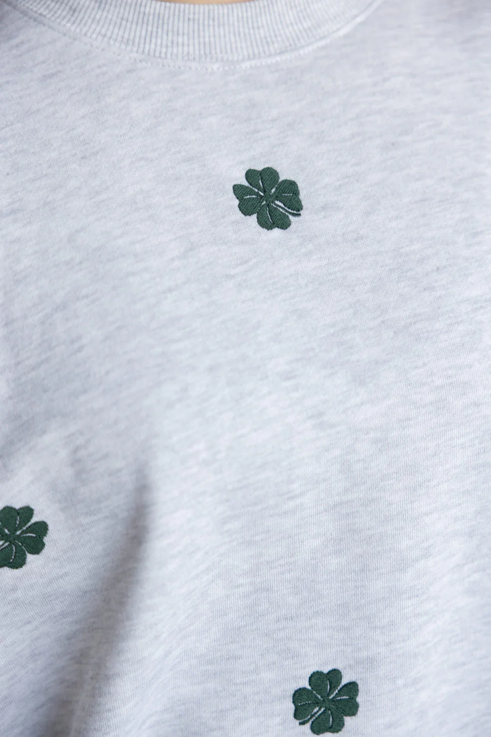 1897 Active Embroidered Four Leaf Clovers Fleece Sweatshirt for Women in Grey | T1039-ICEGREY - Image 4
