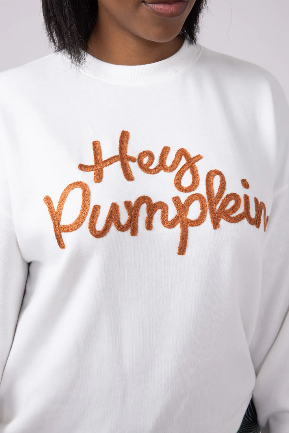 1897 Active Embroidered Hey Pumpkin Sweatshirt for Women in Ivory | GT758-IVORY - Image 3