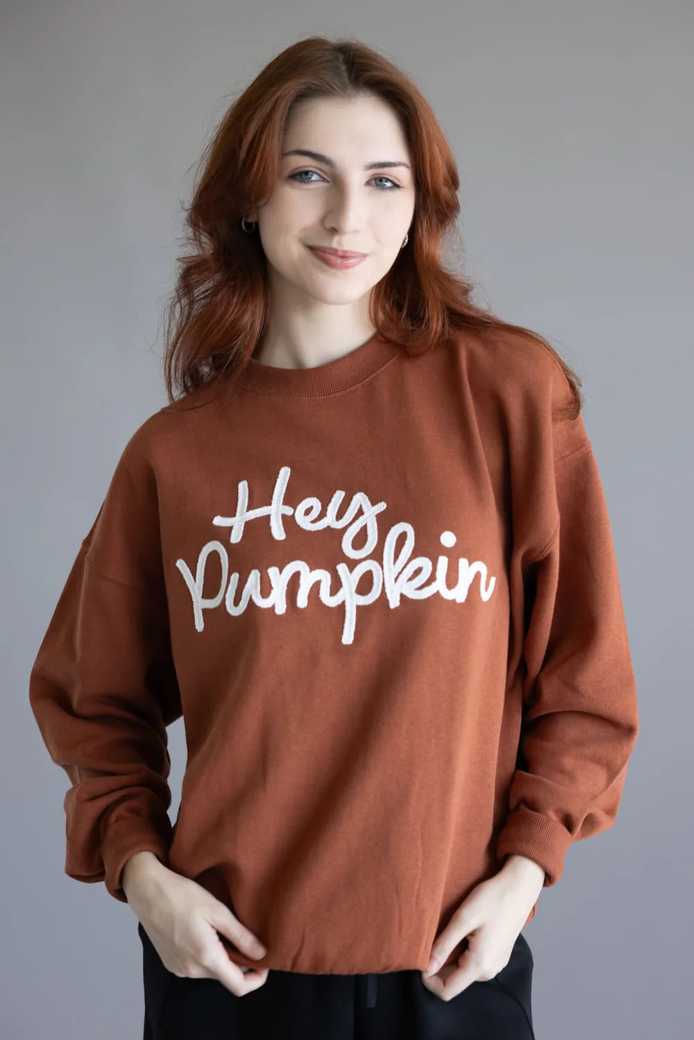 1897 Active Embroidered Hey Pumpkin Sweatshirt for Women in Rust | GT758-RUST - Image 4