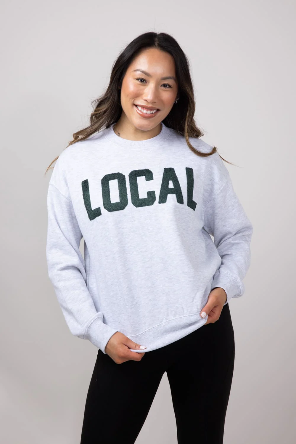 1897 Active Chenille Patch Local Crewneck for Women in Ice Grey | GT813-ICEGREY - Image 2