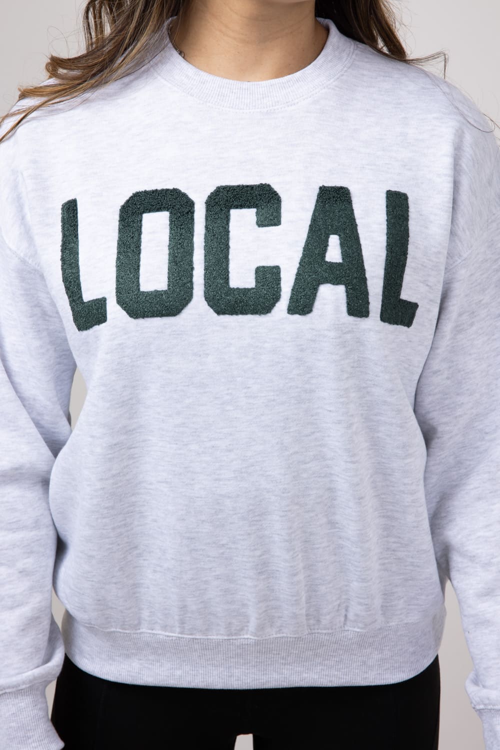 1897 Active Chenille Patch Local Crewneck for Women in Ice Grey | GT813-ICEGREY - Image 4