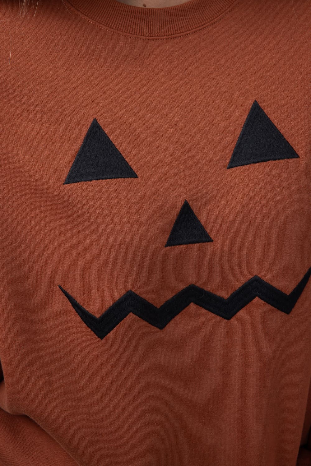1897 Active Embroidered Pumpkin Face Sweatshirt for Women in Rust | GT892-RUST - Image 4