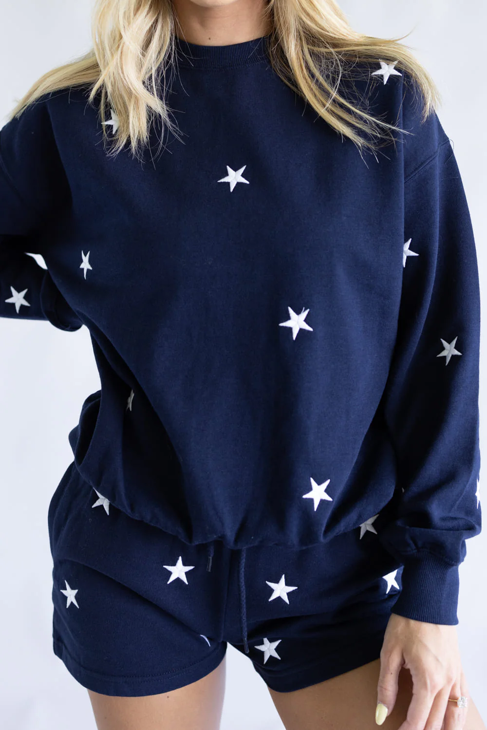 1897 Active Embroidered Star Fleece Sweatshirt for Women in Navy Blue | T1375-NAVY - Image 2