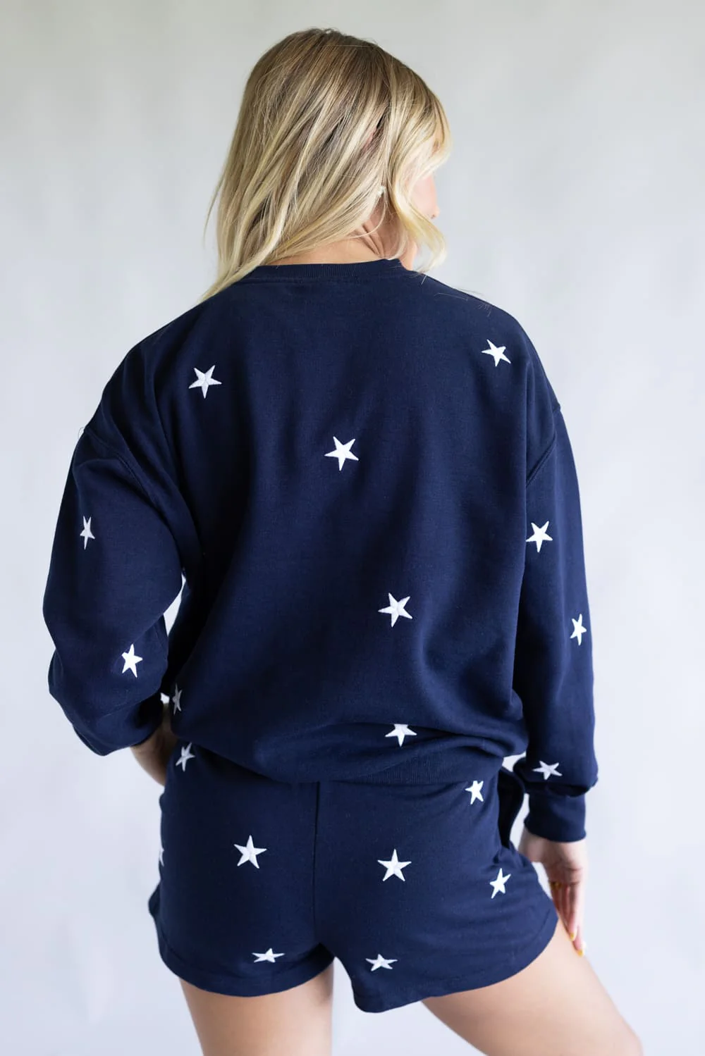 1897 Active Embroidered Star Fleece Sweatshirt for Women in Navy Blue | T1375-NAVY - Image 3