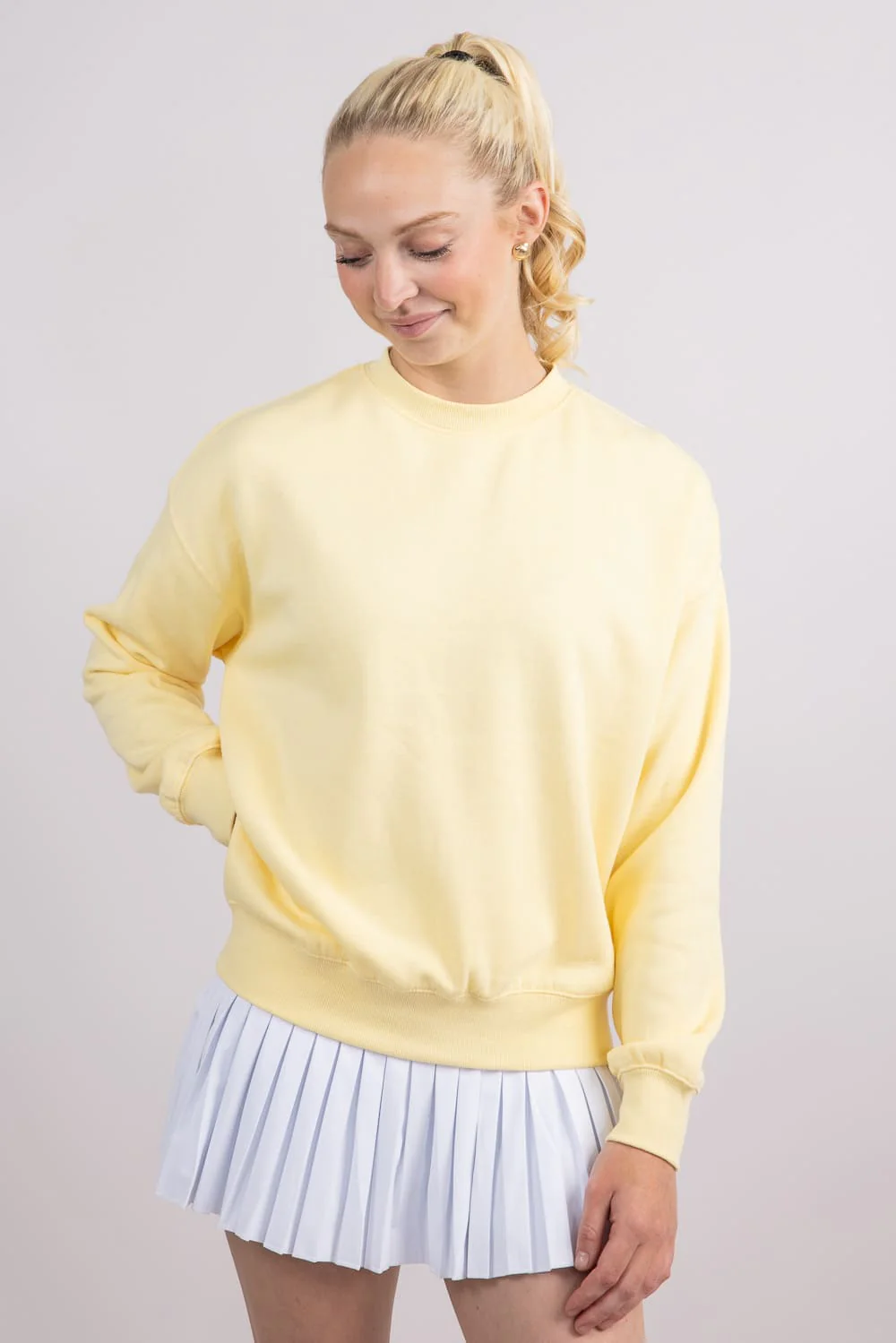 1897 Active Fleece Crewneck for Women in Butter Yellow | T050-LTYELLOW - Image 3