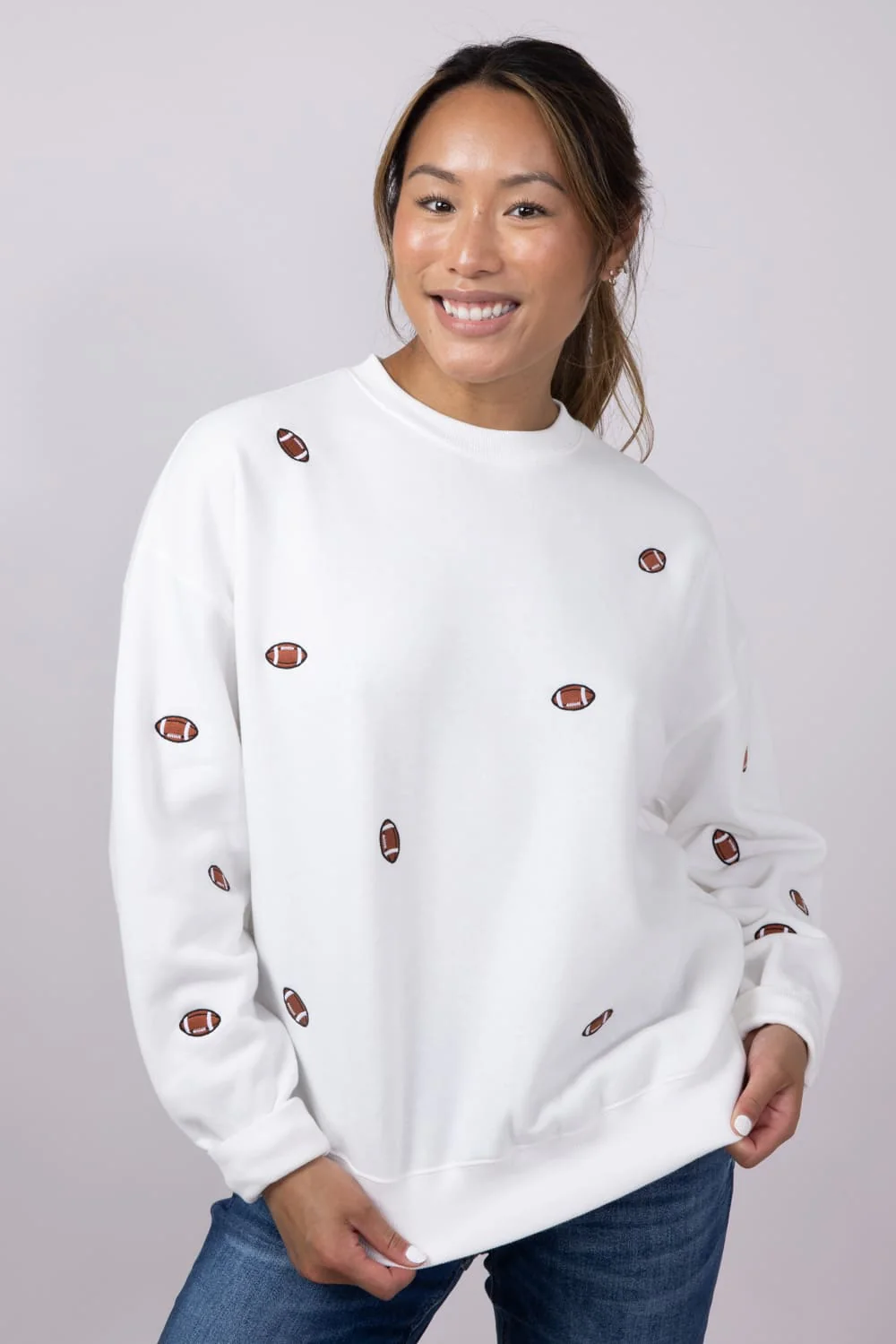 1897 Active Football Embroidered Sweatshirt for Women in Ivory | GT837-IVORY - Image 5