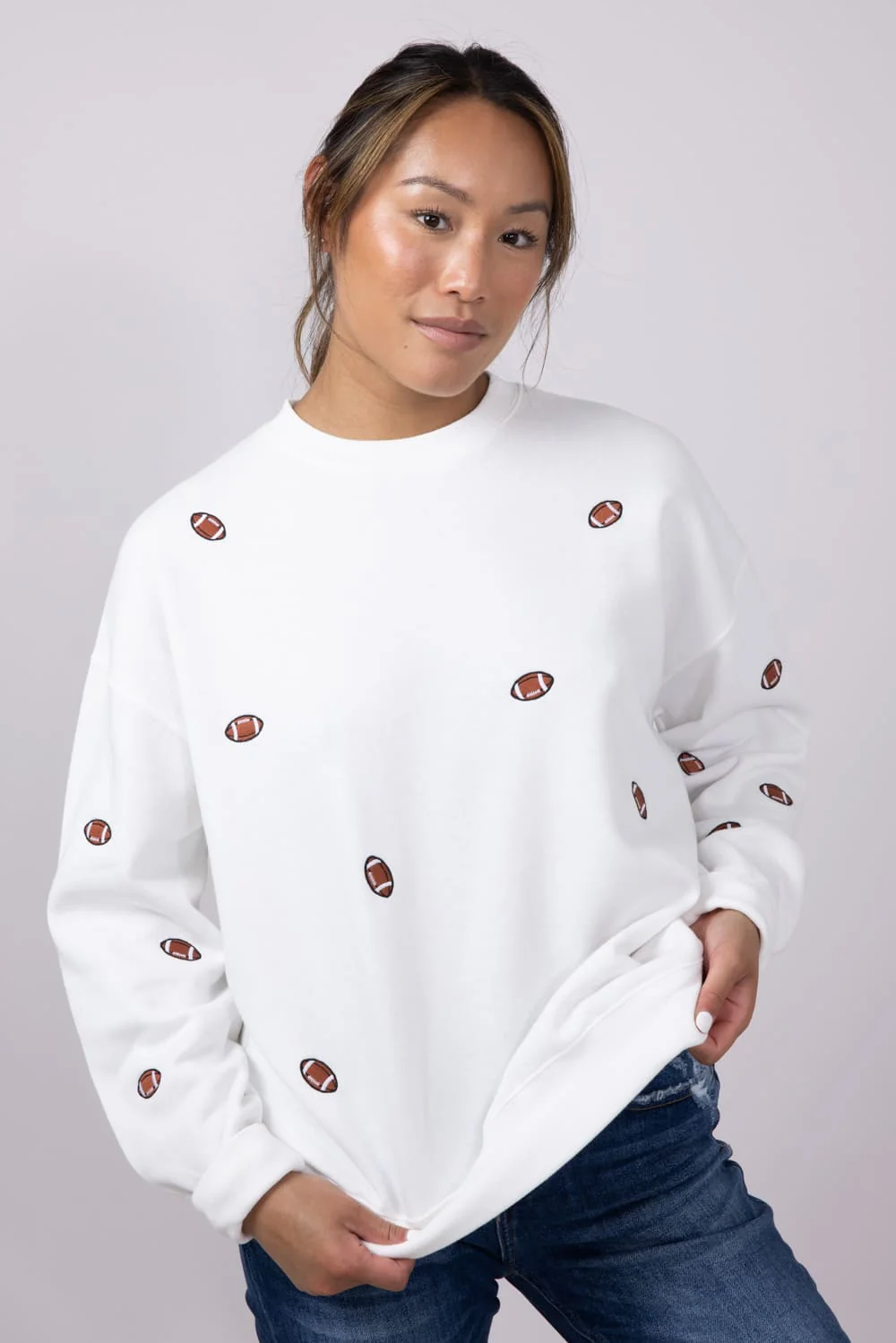1897 Active Football Embroidered Sweatshirt for Women in Ivory | GT837-IVORY - Image 6