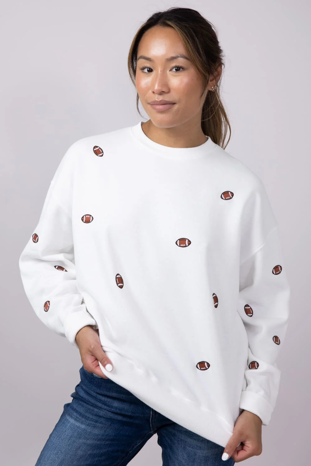 1897 Active Football Embroidered Sweatshirt for Women in Ivory | GT837-IVORY - Image 7