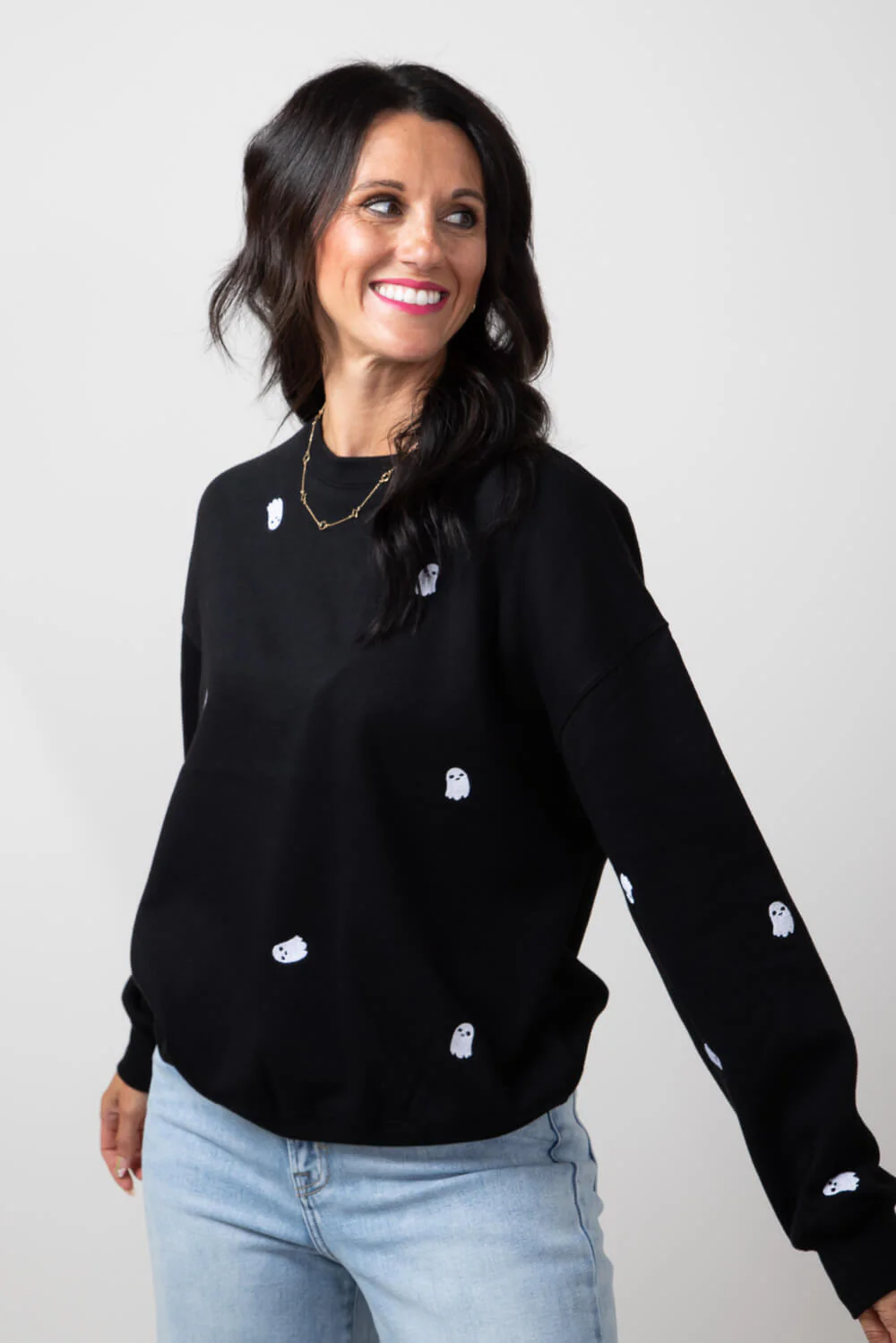 1897 Active Ghost Embroidered Sweatshirt for Women in Black | T836-BLACK - Image 2