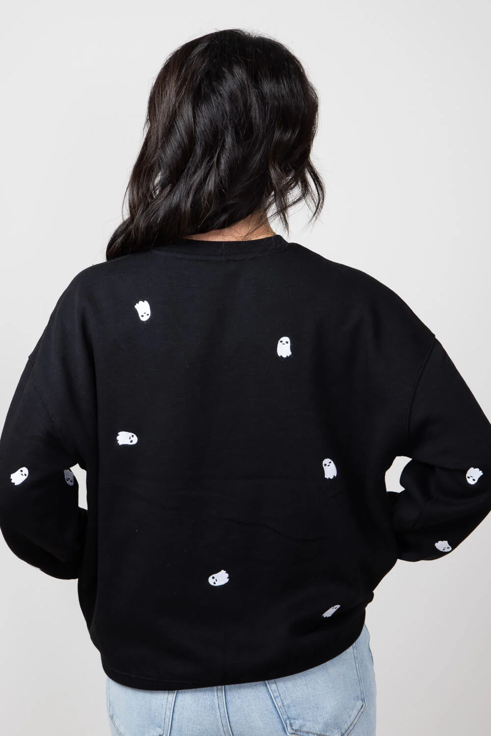 1897 Active Ghost Embroidered Sweatshirt for Women in Black | T836-BLACK - Image 3
