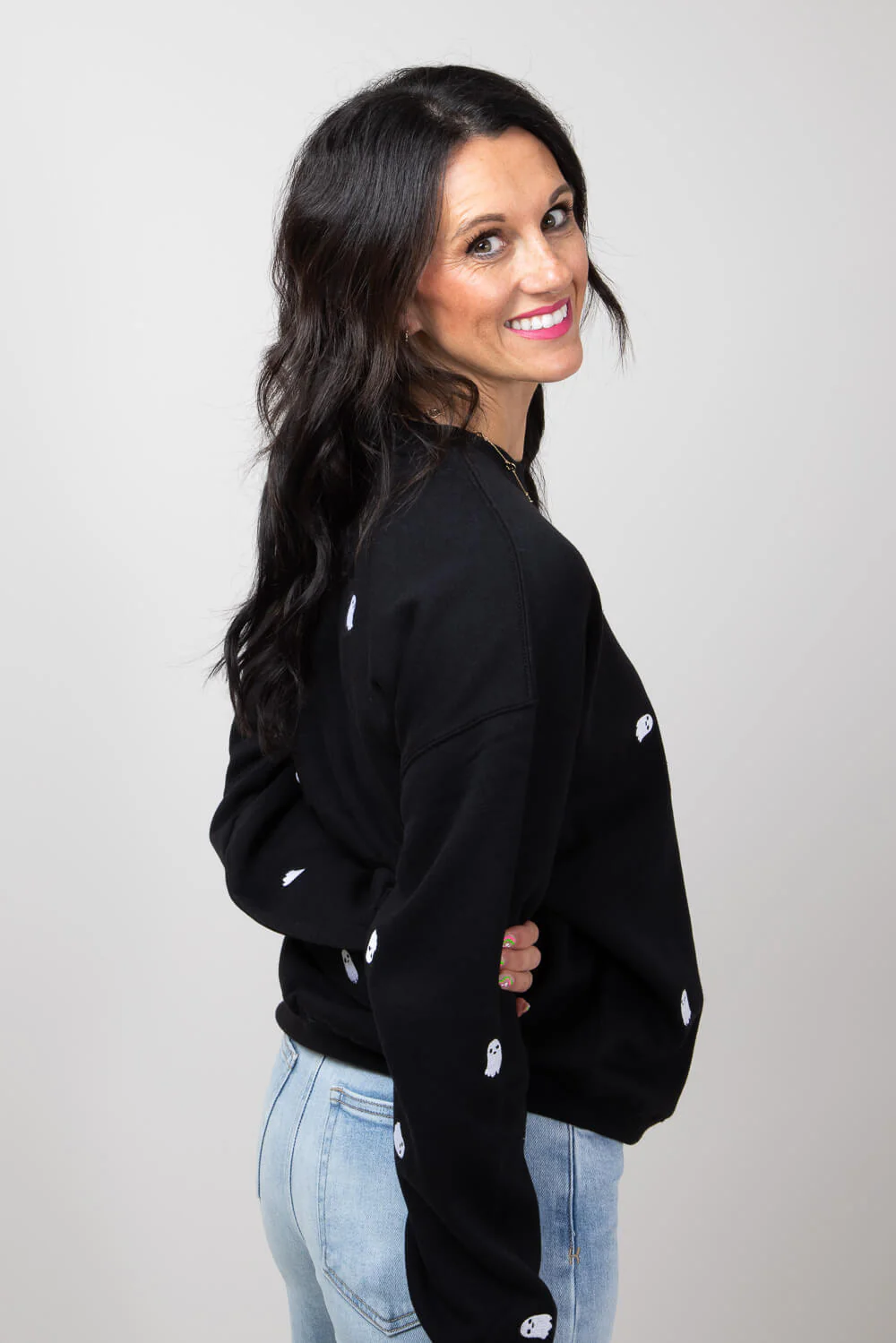 1897 Active Ghost Embroidered Sweatshirt for Women in Black | T836-BLACK - Image 5