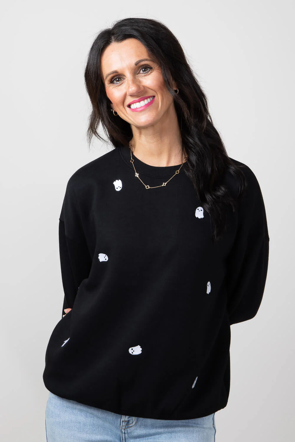 1897 Active Ghost Embroidered Sweatshirt for Women in Black | T836-BLACK - Image 6
