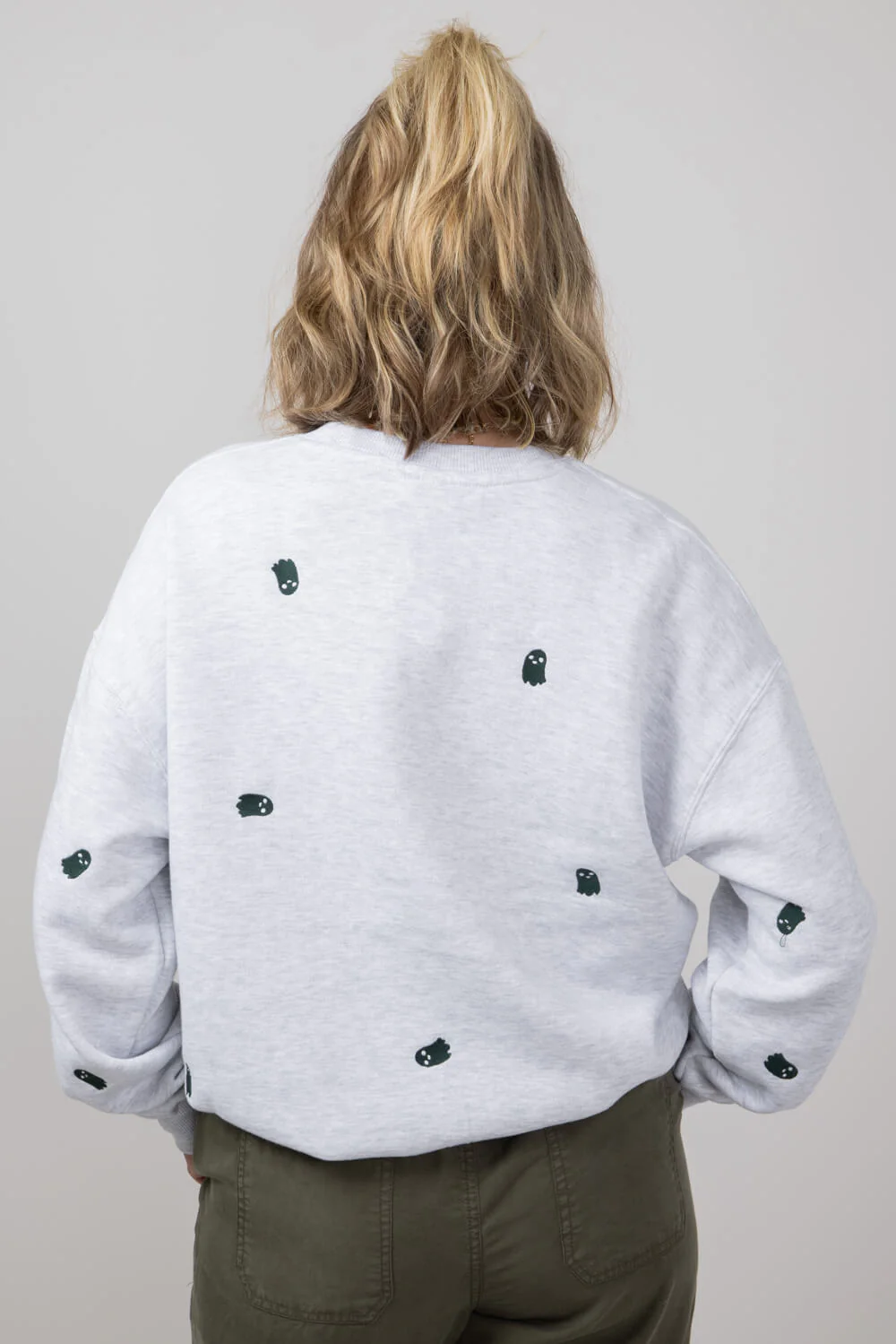 1897 Active Ghost Embroidered Sweatshirt for Women in Ice Grey | T836-ICEGREY - Image 3