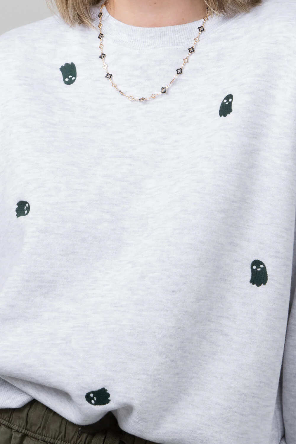 1897 Active Ghost Embroidered Sweatshirt for Women in Ice Grey | T836-ICEGREY - Image 4