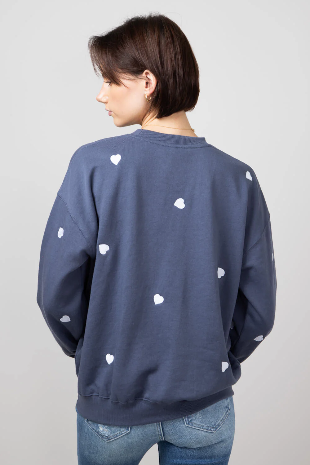 1897 Active Heart Embroidered Sweatshirt for Women in Blue | T978-DENIMBLUE - Image 3