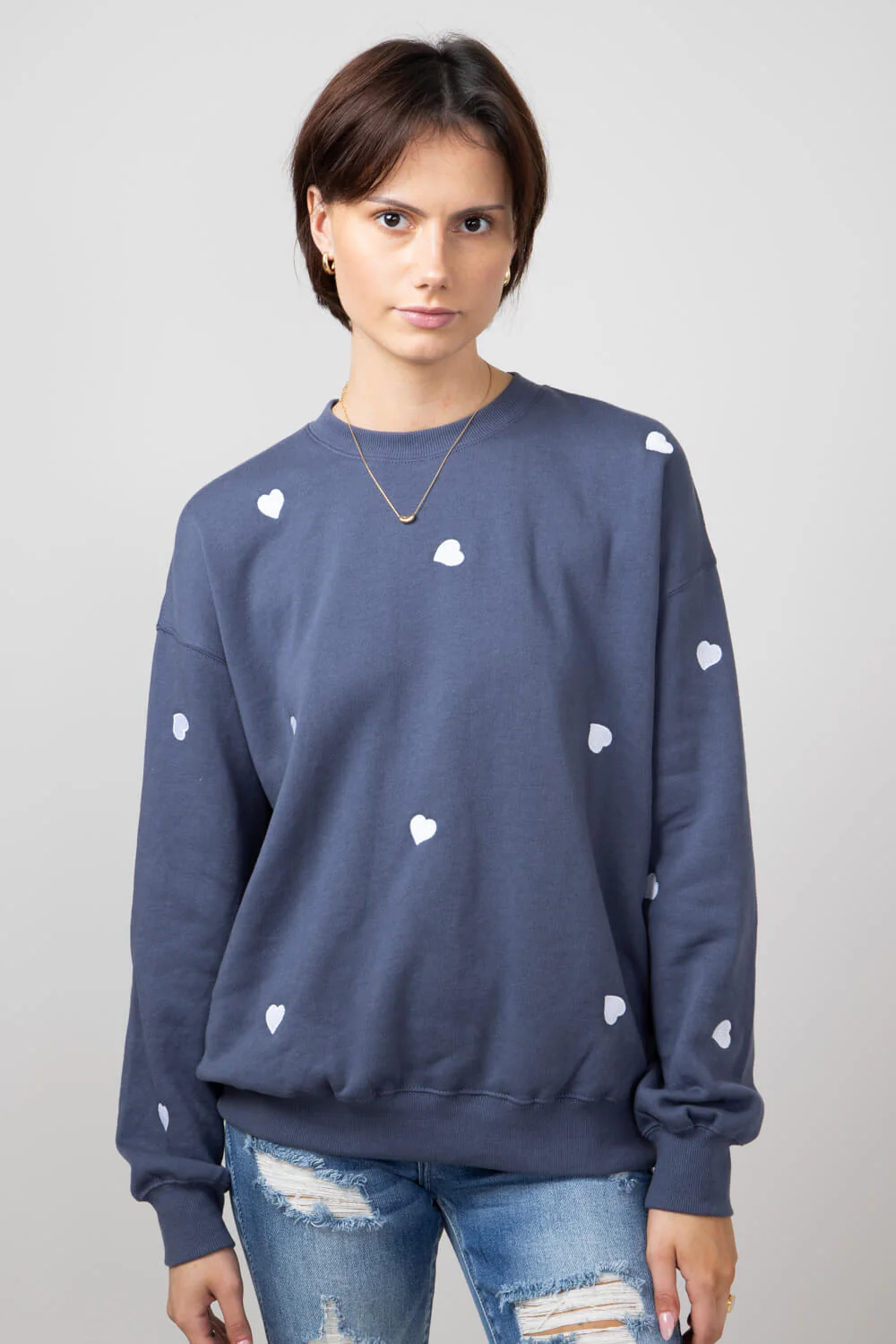1897 Active Heart Embroidered Sweatshirt for Women in Blue | T978-DENIMBLUE - Image 4