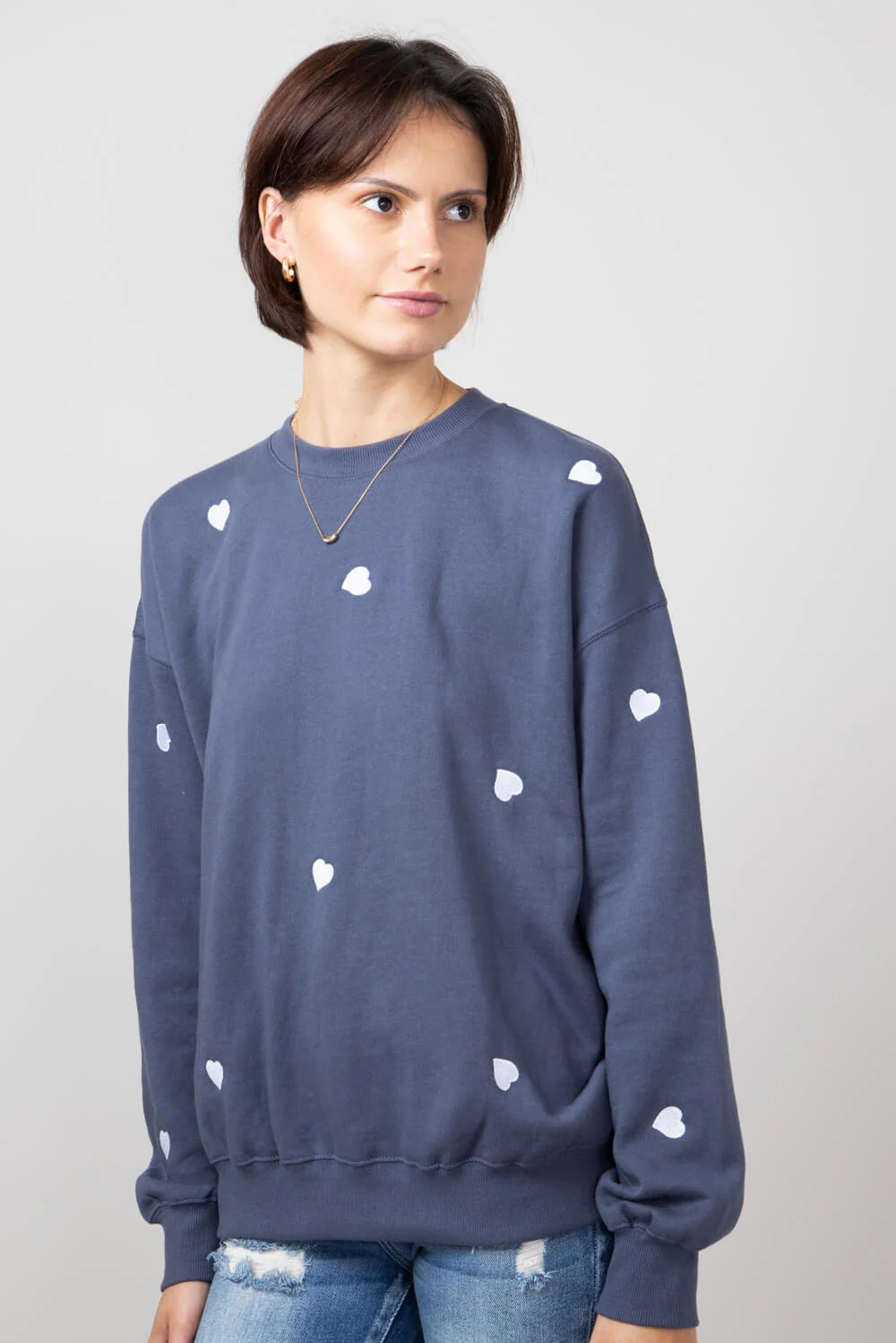 1897 Active Heart Embroidered Sweatshirt for Women in Blue | T978-DENIMBLUE - Image 5