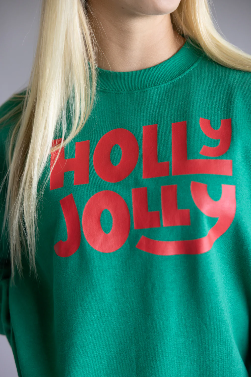 1897 Active Holly Jolly Print Fleece Sweatshirt for Women in Kelly Green | GT708-HOLLYJOLLY-KELLYGREEN - Image 2