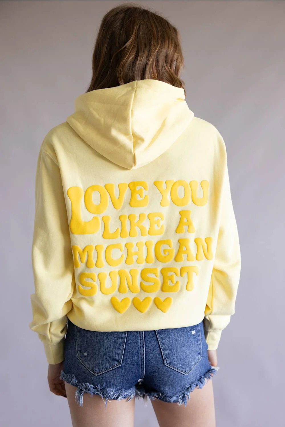 1897 Active Love You Like A Michigan Sunset Hoodie for Women in Butter Yellow | MI-GU931-LTYELLOW - Image 3
