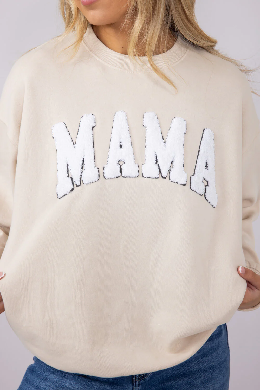 1897 Active Mama Chenille Patch Sweatshirt for Women in Cream | GT088-CREAM - Image 4